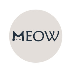 Logotipo MEOW con cabeza gato en M en circulo gris
