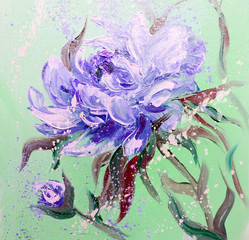 Obrazy na Szkle  Ręcznie malowane nowoczesne kwiaty fioletowe piwonie. Wiosna kwiat charakter sezonowy tło. Obraz olejny kwiatowy tekstury