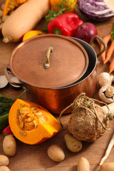 cooking pot with vegetable for soup