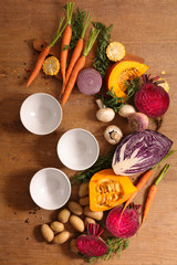 raw vegetable and empty bowl