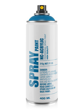 Aerosol spray can with blue label isolated on white background