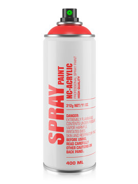 Aerosol spray can with red label isolated on white background