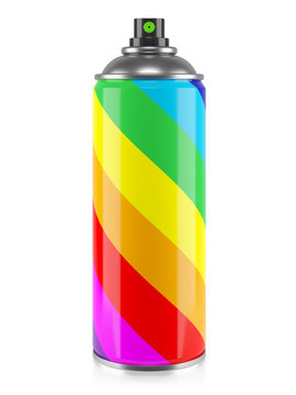Spray paint with rainbow stripes colors isolated on white background
