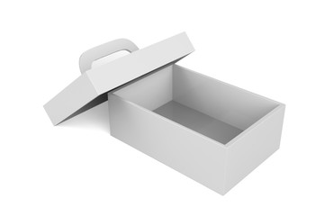 Paper Box Packaging With Handle, Mock-up Template On Isolated White Background, Ready For Your Design, 3D Illustration