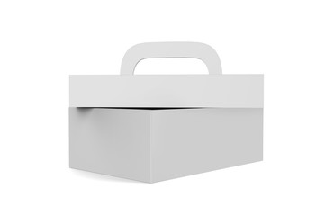Paper Box Packaging With Handle, Mock-up Template On Isolated White Background, Ready For Your Design, 3D Illustration
