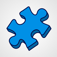 Cartoon puzzle piece icon. Blue variant.