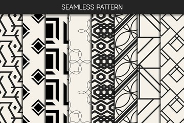 Abstract concept vector monochrome geometric pattern. Black and white minimal background. Creative illustration template. Seamless stylish texture. For wallpaper, surface, web design, textile, decor.