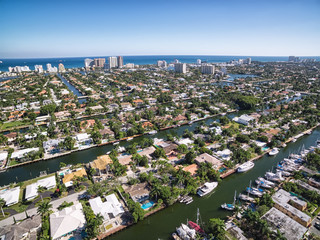 Aerial view of Fort Lauderdale Las Olas Isles, Florida, USA
