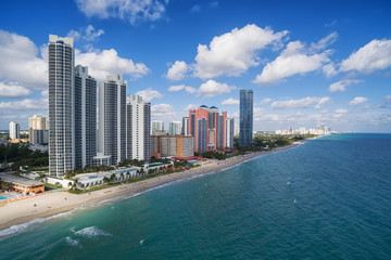 Aerial view of North Miami Beach - white sandy beach with clear blue tropical ocean waters, Aerial view, Miami, Florida, USA