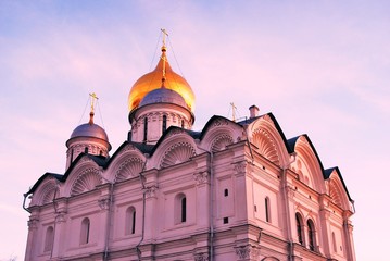 Fototapeta na wymiar Archangels church of Moscow Kremlin. Blue sky background.