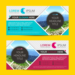 Business flyer design  horizontal template with blur background and place for your text. Use this vector layout for design your website banners or print publications.