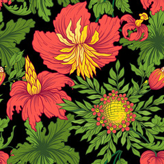 Vintage flowers seamless pattern. Stock illustration.