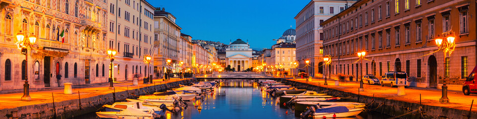 Trieste, Italy. Church of St. Antonio Thaumaturgo with Grand Canal
