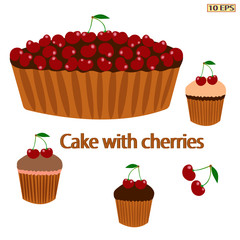 Cherry pie. Pie with berries. Cake with cherries. Berry pie. Dessert. Bakery, bakery products, confectionery. Vector illustration, isolated on white background.