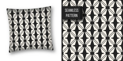 Abstract concept vector monochrome geometric pattern. Black and white minimal background. Creative illustration template. Seamless stylish texture. For wallpaper, surface, web design, textile, decor.