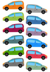 Set of multicolored car. Isolated vector illustration.
