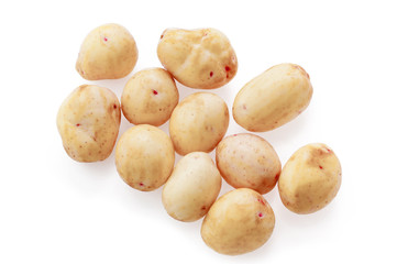 Fresh new potato isolated on white background. Top view