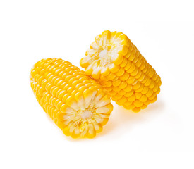 Juicy yellow ear of corn, isolated on white