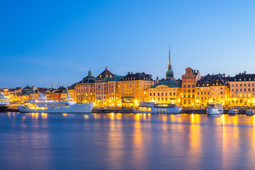 Night view of Old Town in Stockholm city, Sweden