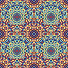 Fototapeta na wymiar Seamless pattern rising sun ornament. Floral textile print. Islamic vector design. Oriental background with mandalas. Stained glass vitrage.