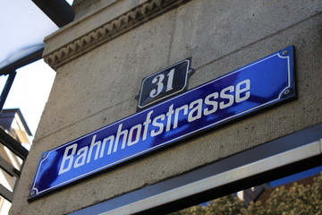 Most popular Bahnhofstrasse street plate in Zurich, Switzerland