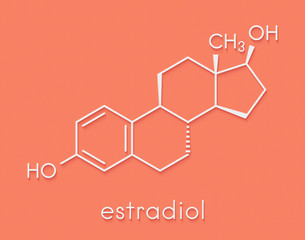 Estradiol (estrogen) female sex hormone molecule. Skeletal formula.