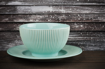 Blue vintage porcelain cup, plate