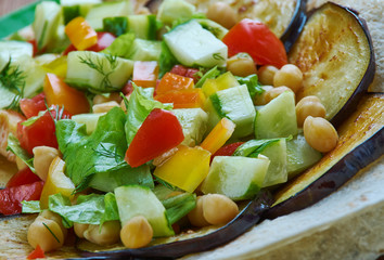 Mediterranean chickpea salad with za’atar and eggplant