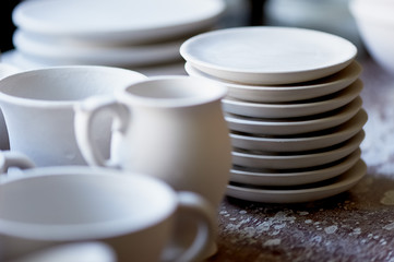 Utensils made of baked clay. Blank for painting. Creative pottery