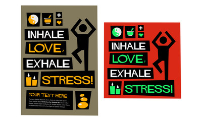 Naklejka premium Inhale Love Exhale Hate (Flat Style Vector Illustration Yoga Quote Poster Design)