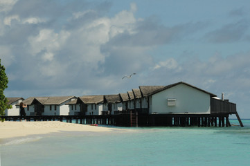 Holiday water huts over sea in the Maldives
