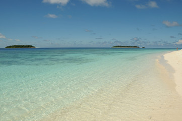 Deserted paradise island in the Maldives, turquoise sea