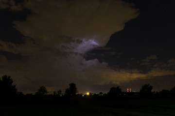 countryside panorama with lightning and wide angle view