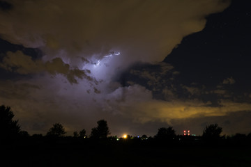 countryside panorama with lightning and wide angle view