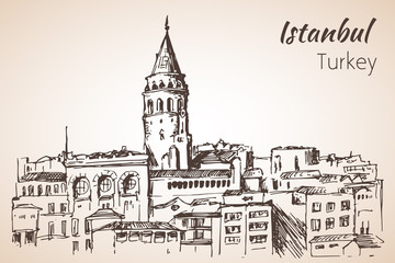 Istanbul Galata Tower. Turkey. Sketch.