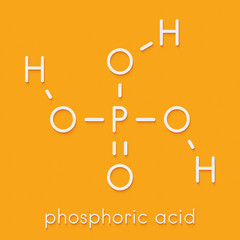 Phosphoric acid mineral acid molecule. Used in fertilizer production, biological buffers, as food additive, etc. Skeletal formula.