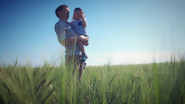 4k Wheat Fields and Dad with Sun Enjoying the Sun