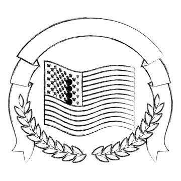 united states flag with half crown of olive branches with thick ribbon on top in monochrome blurred silhouette vector illustration