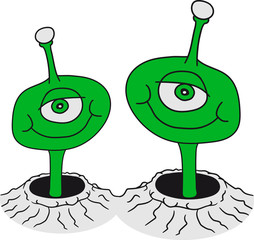 freunde 2 team paar loch krater boden astereoid mond mars comic cartoon süß niedlich klein horror halloween grusel ausserirdischer grey cool aliens Ufo © Style-o-Mat-Design