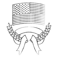 united states flag inside of olive branches and and thick ribbon interlace monochrome blurred silhouette vector illustration