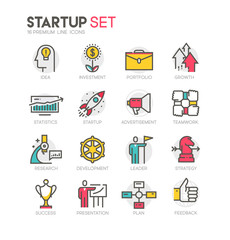 Color vector line icons set of startup
