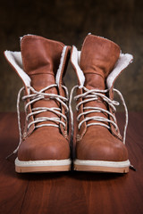 pair of new shoes on the floor close-up