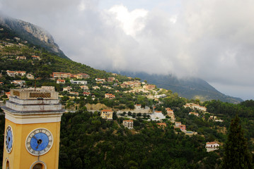 Clock tower with high view over the French mountains