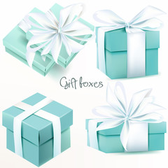 Collection of vector realistic blue gift boxes