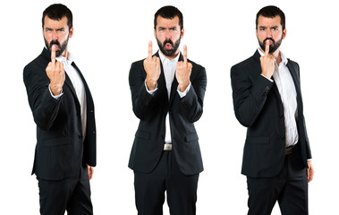 Set of Handsome businessman making horn gesture