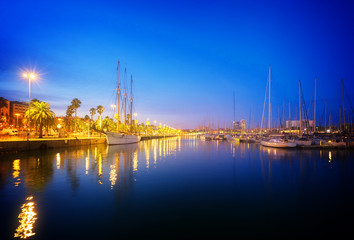 Obraz premium Port Vell and embankment of Barcelona, Spain, toned