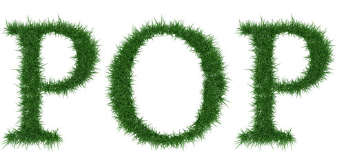 Pop - 3D rendering fresh Grass letters isolated on whhite background.