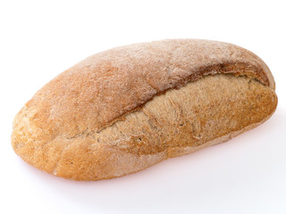 Appetizing loaf of fresh rye bread, isolated on white
