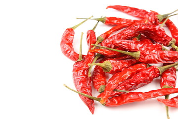 dried thai chili peppers isolated on a white background
