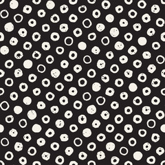 Hand drawn black and white ink abstract seamless pattern. Vector stylish grunge texture. Monochrome scattered shapes paint brush lines